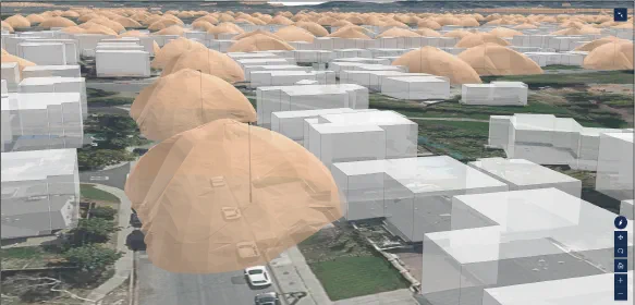 3D photometrics: light levels rendered as volumes against building facades
